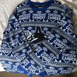 NHL Vancouver Canucks Blue and White Crewneck Sweater